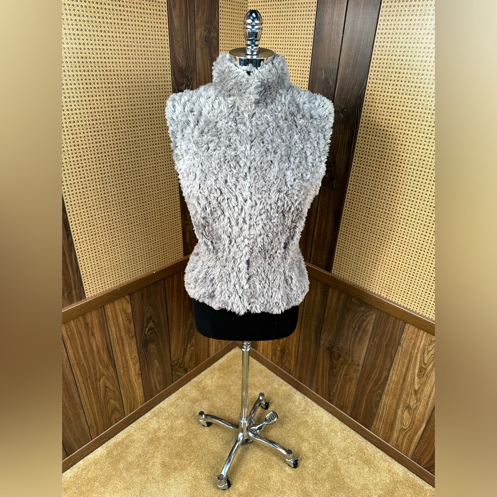 PAULA LISHMAN KNIT FUR DYED STONE GRAY BEAVER FUR VEST JACKET COAT MEDIUM